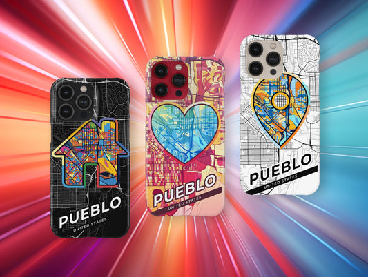 Pueblo Colorado slim phone case with colorful icon. Birthday, wedding or housewarming gift. Couple match cases.