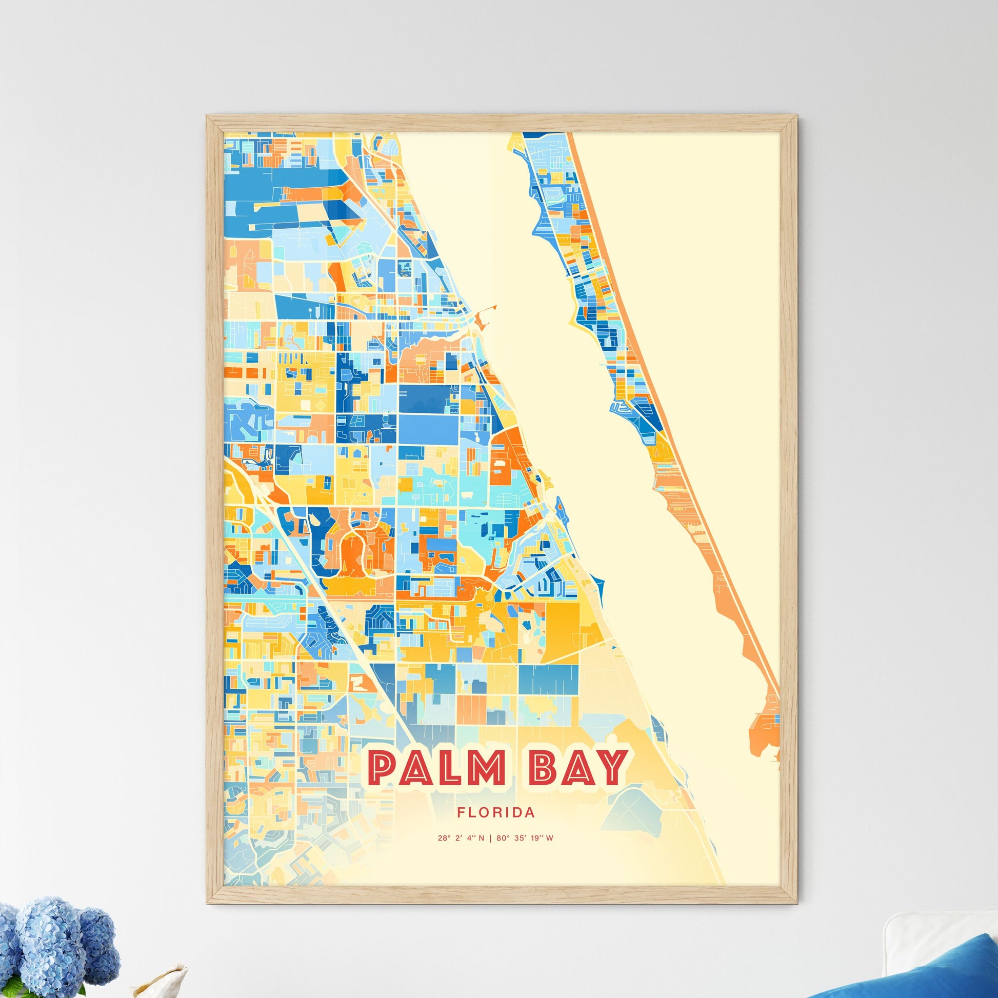 Colorful Palm Bay Florida Fine Art Map Blue Orange