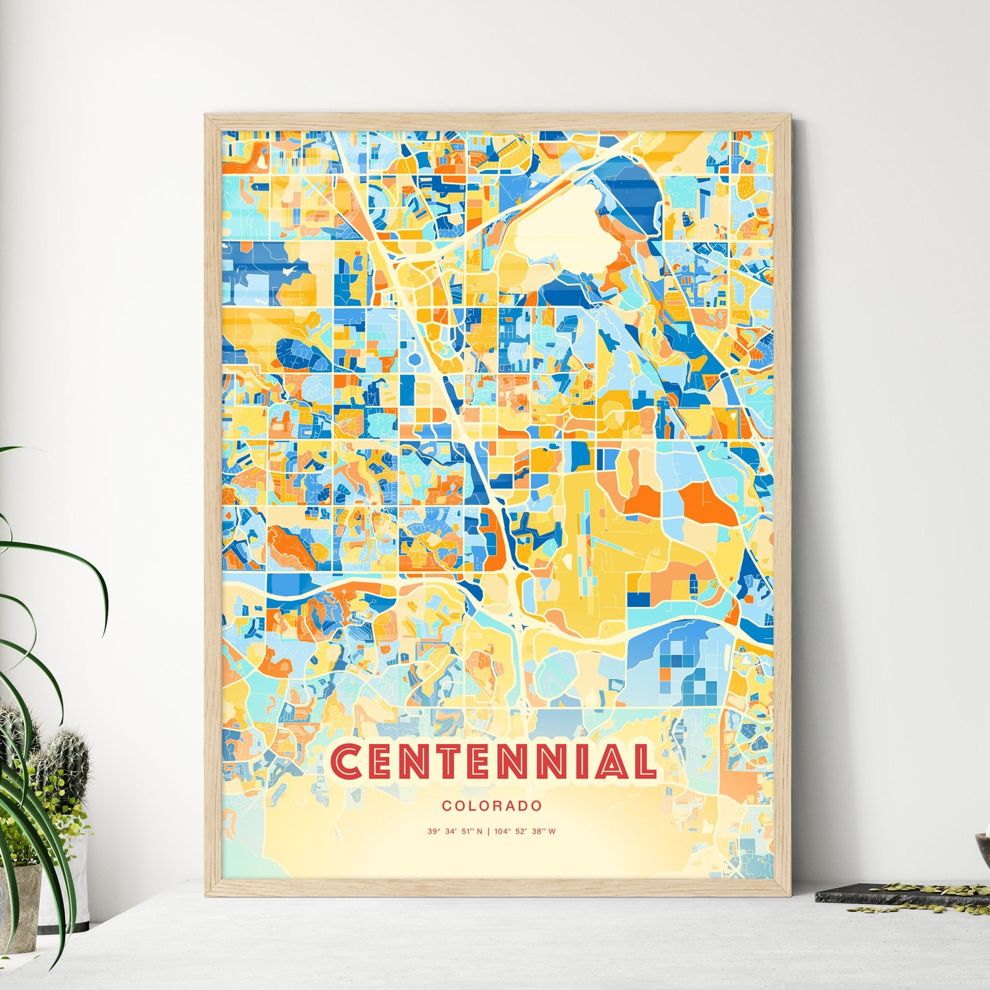 Colorful Centennial Colorado Fine Art Map Blue Orange