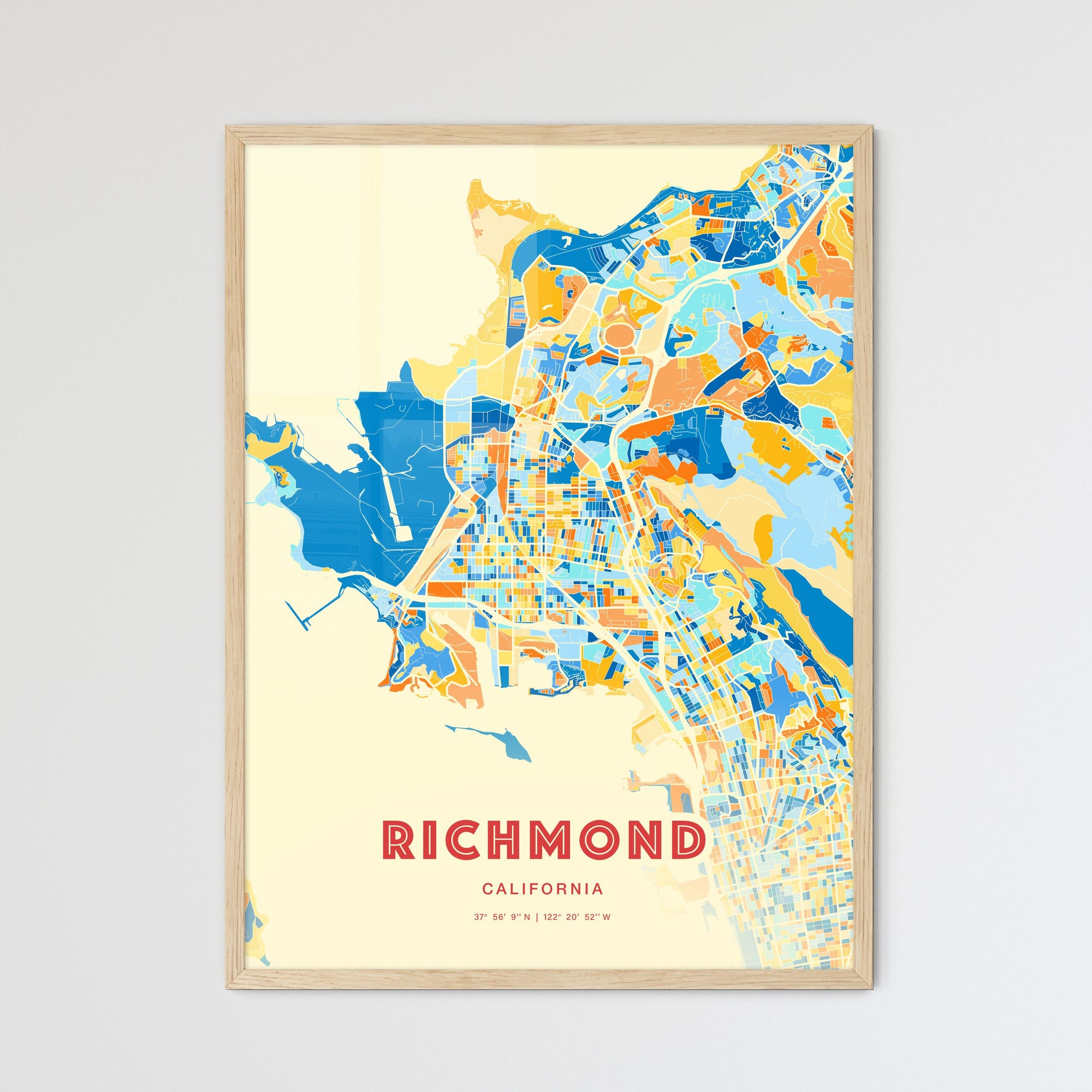 Colorful Richmond California Fine Art Map Blue Orange