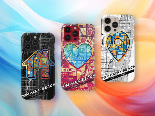 Pompano Beach Florida slim phone case with colorful icon. Birthday, wedding or housewarming gift. Couple match cases.