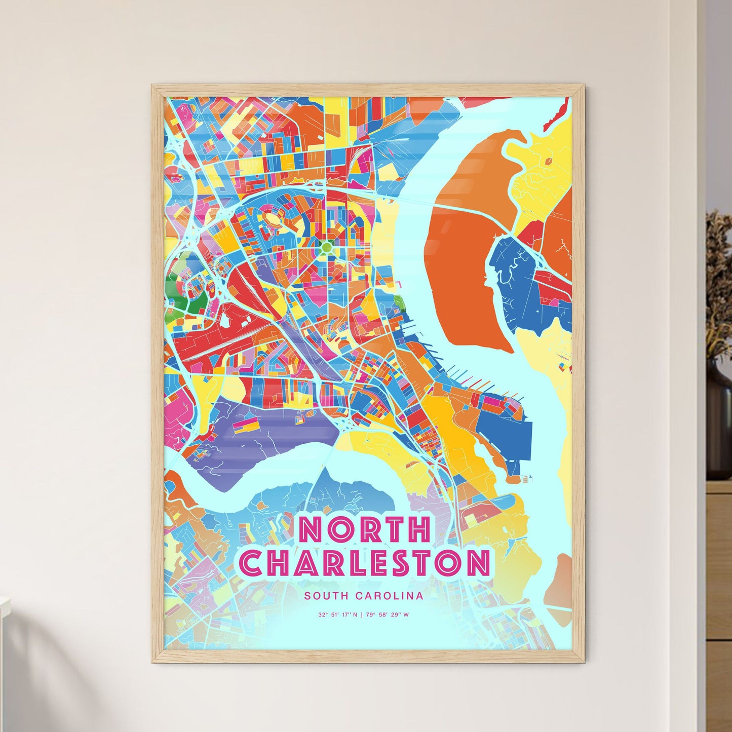 Colorful NORTH CHARLESTON SOUTH CAROLINA Fine Art Map Crazy Colors