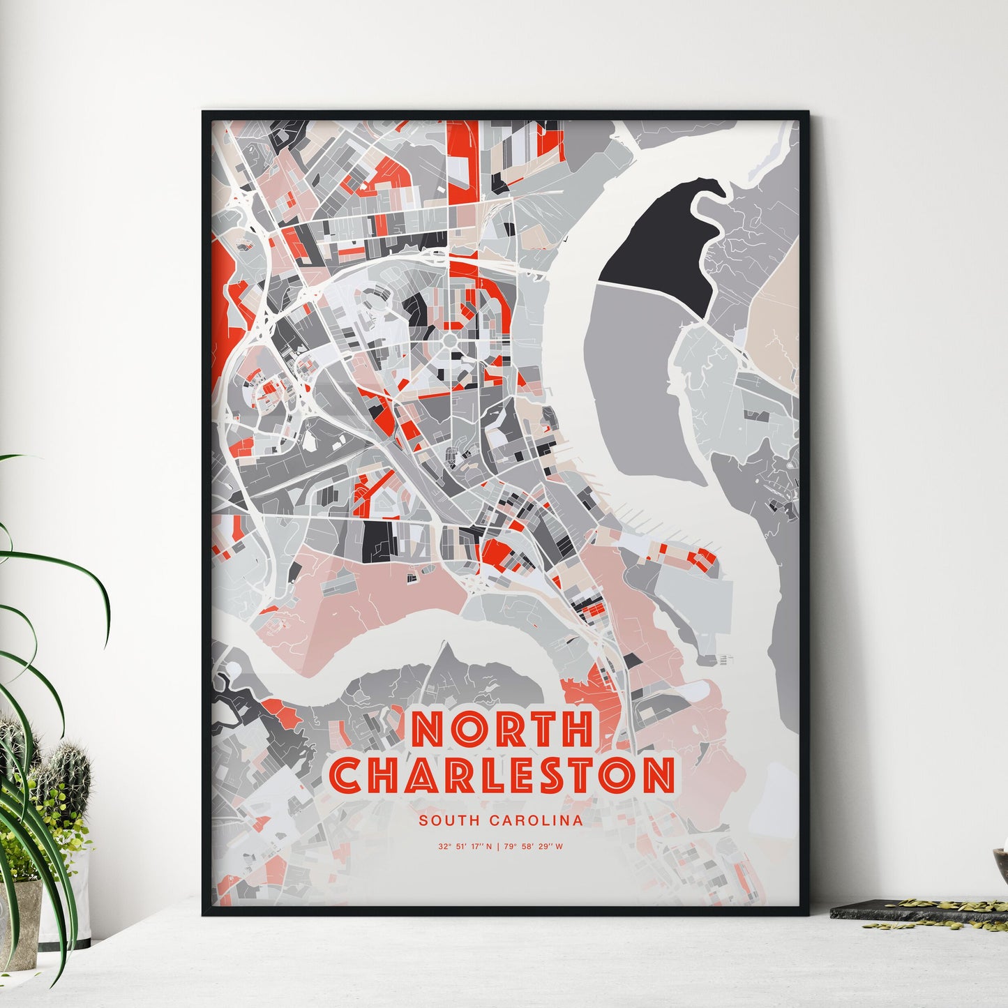 Colorful NORTH CHARLESTON SOUTH CAROLINA Fine Art Map Modern