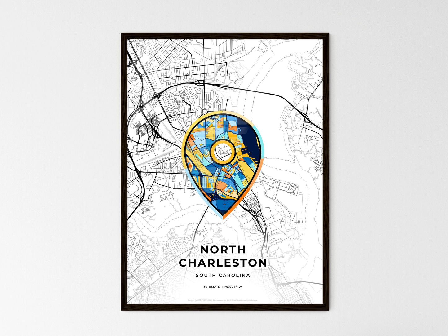 North Charleston South Carolina wedding art map with pointer icon