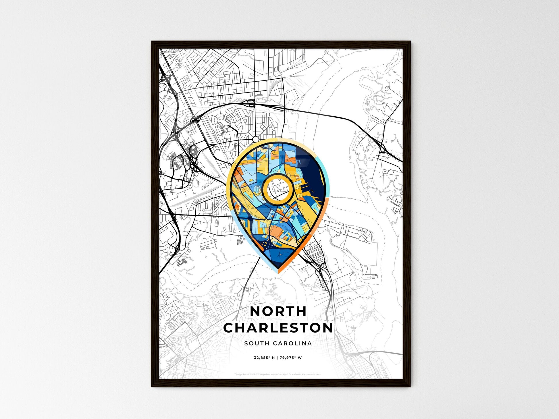 North Charleston South Carolina wedding art map with pointer icon