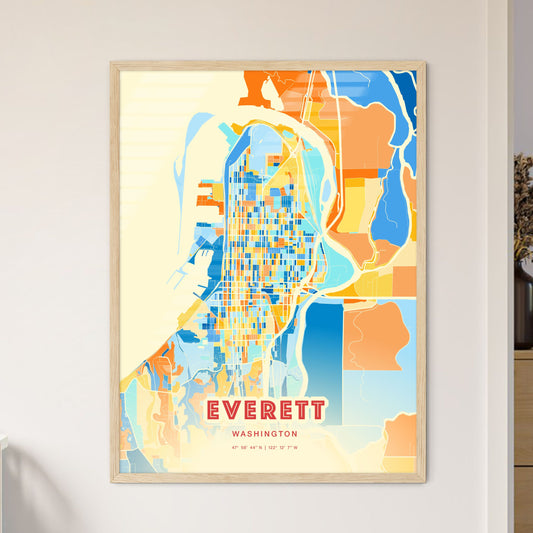 Colorful Everett Washington Fine Art Map Blue Orange