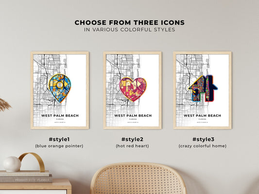 West Palm Beach Florida maps with colorful icons