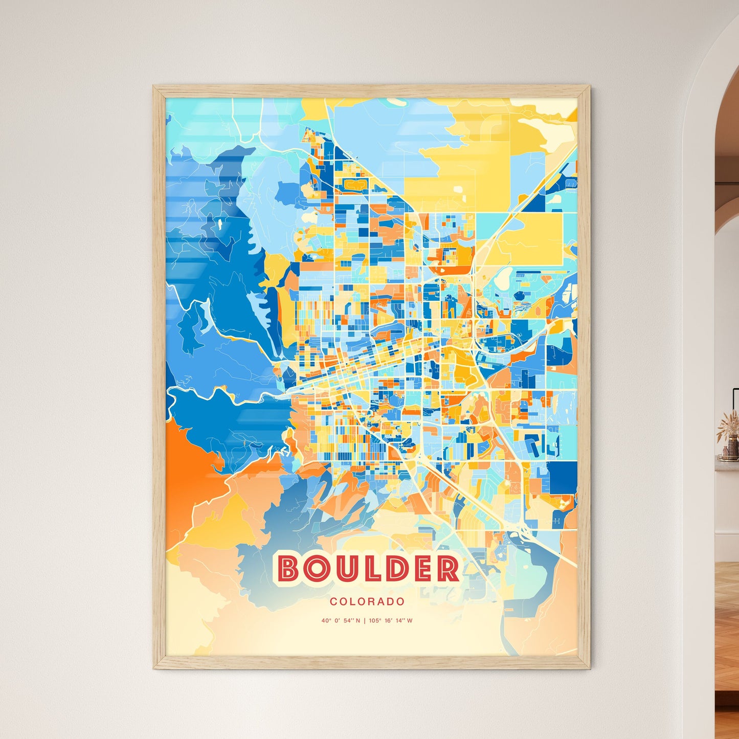 Colorful Boulder Colorado Fine Art Map Blue Orange