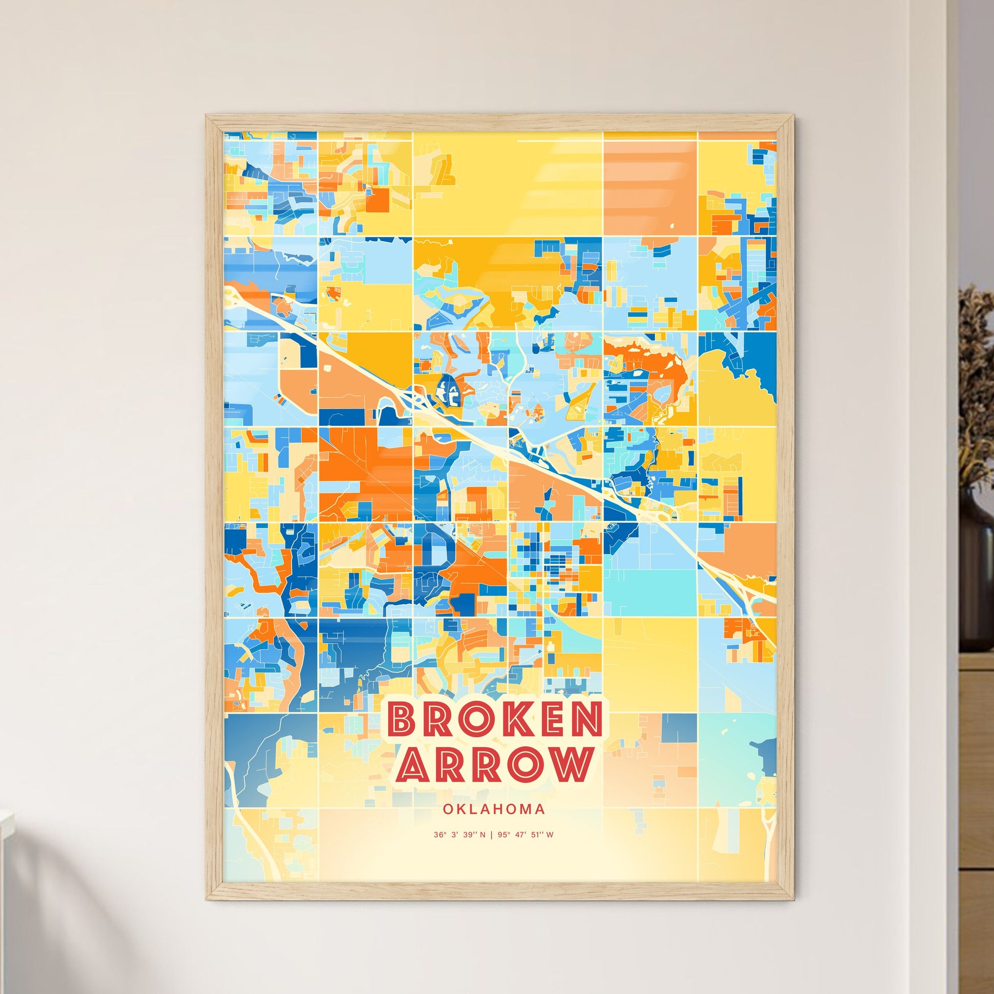 Colorful Broken Arrow Oklahoma Fine Art Map Blue Orange