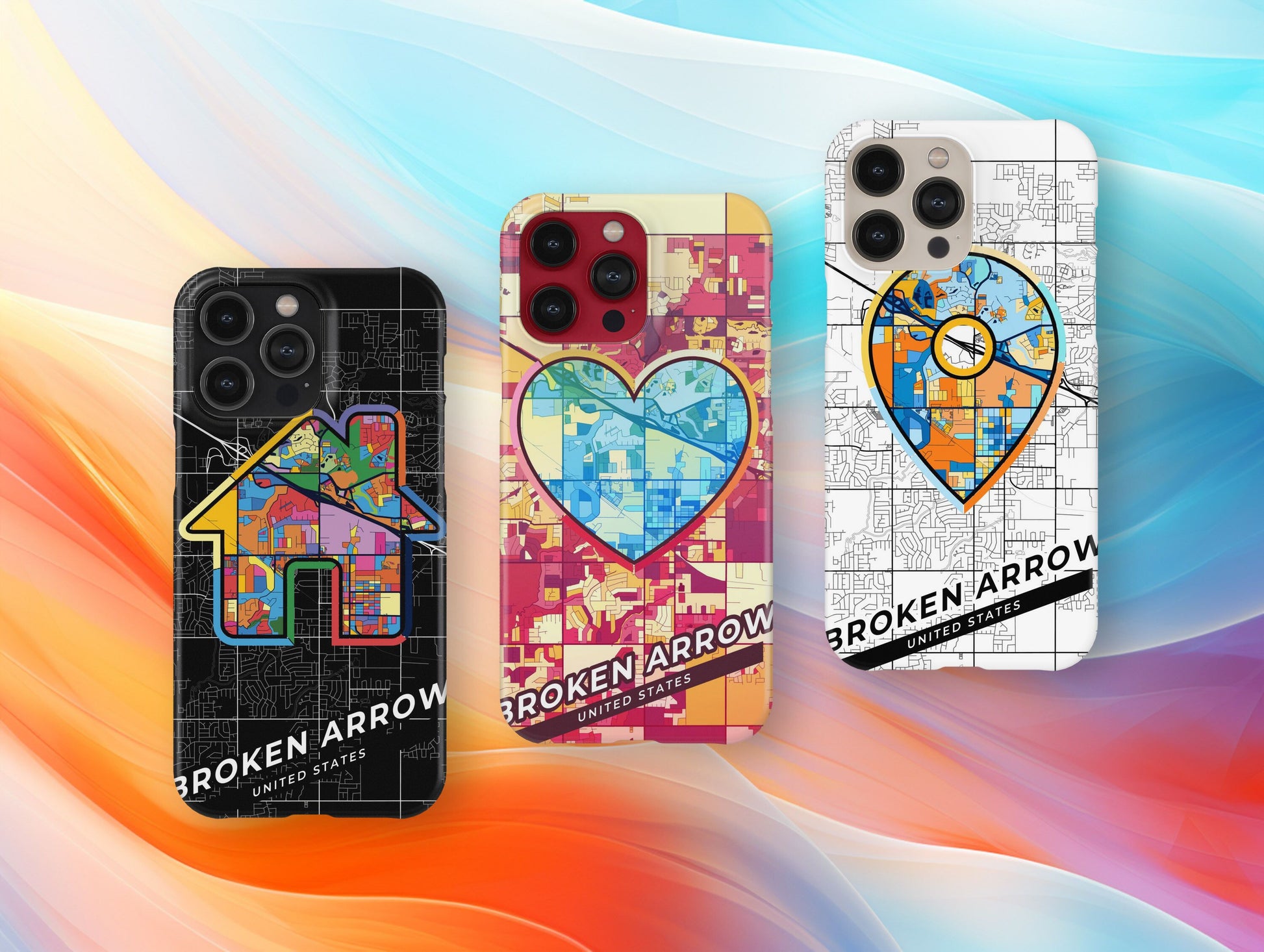 Broken Arrow Oklahoma slim phone case with colorful icon. Birthday, wedding or housewarming gift. Couple match cases.