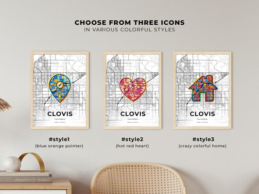 Clovis California maps with colorful icons