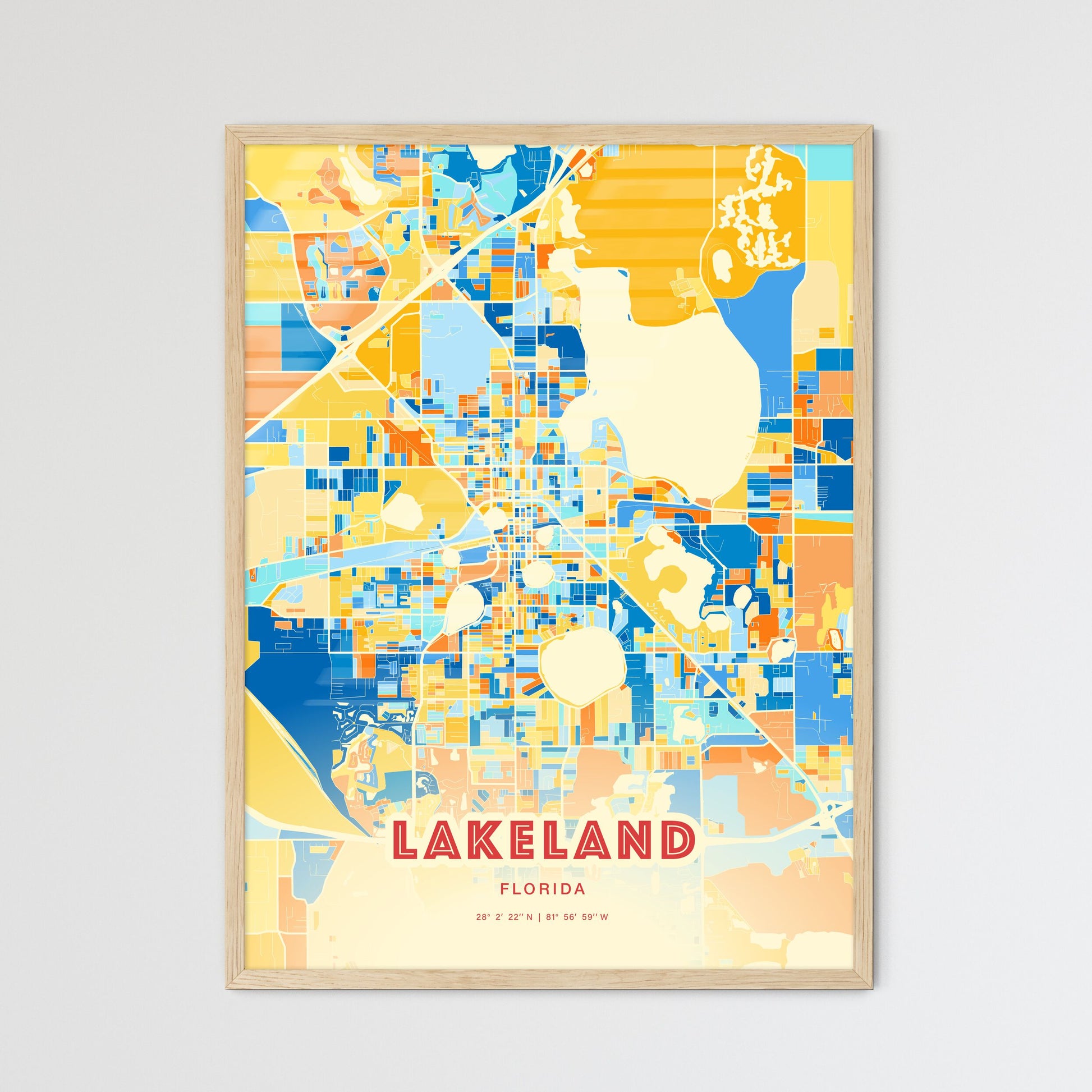 Colorful Lakeland Florida Fine Art Map Blue Orange