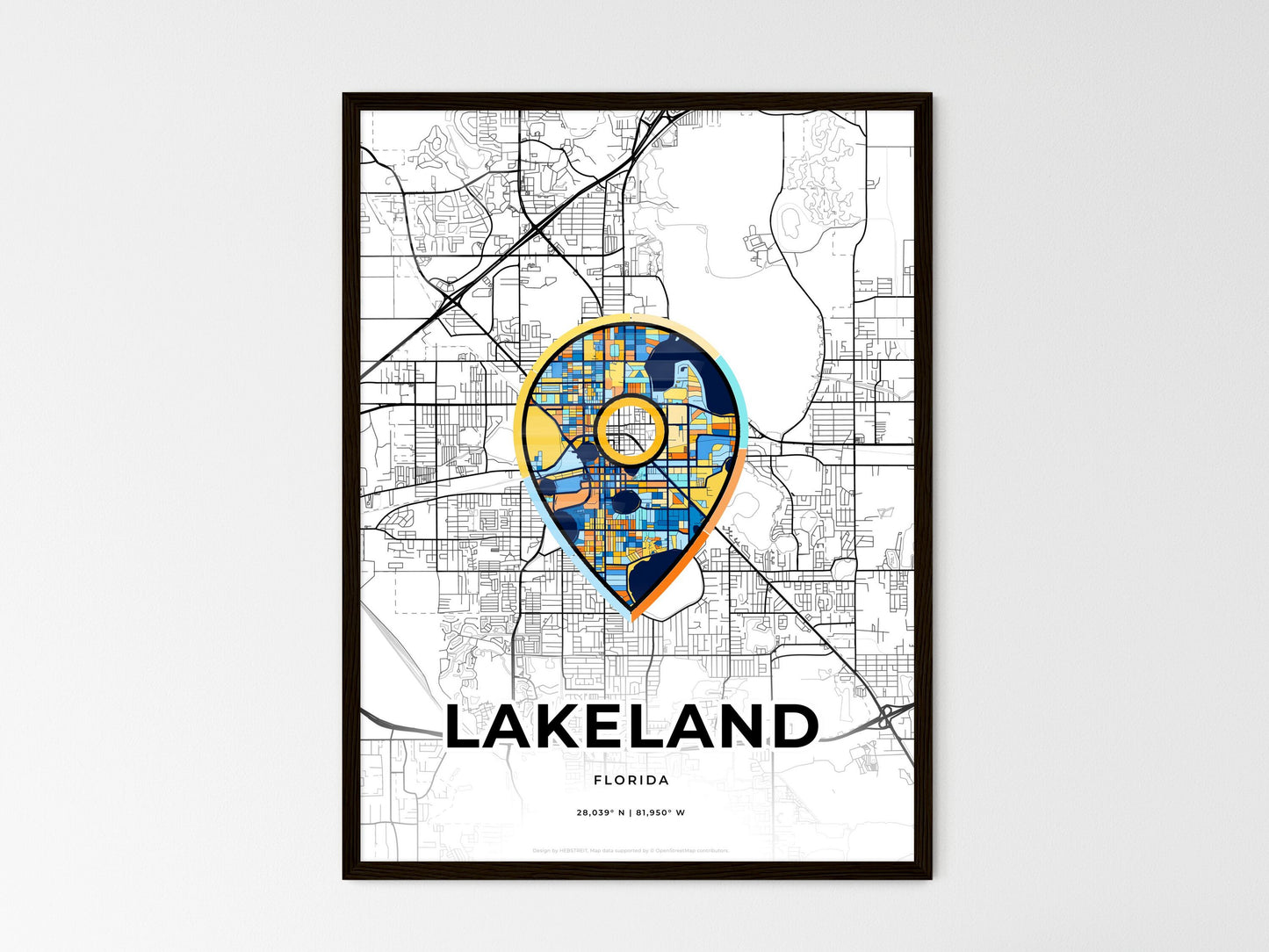 Lakeland Florida wedding art map with pointer icon