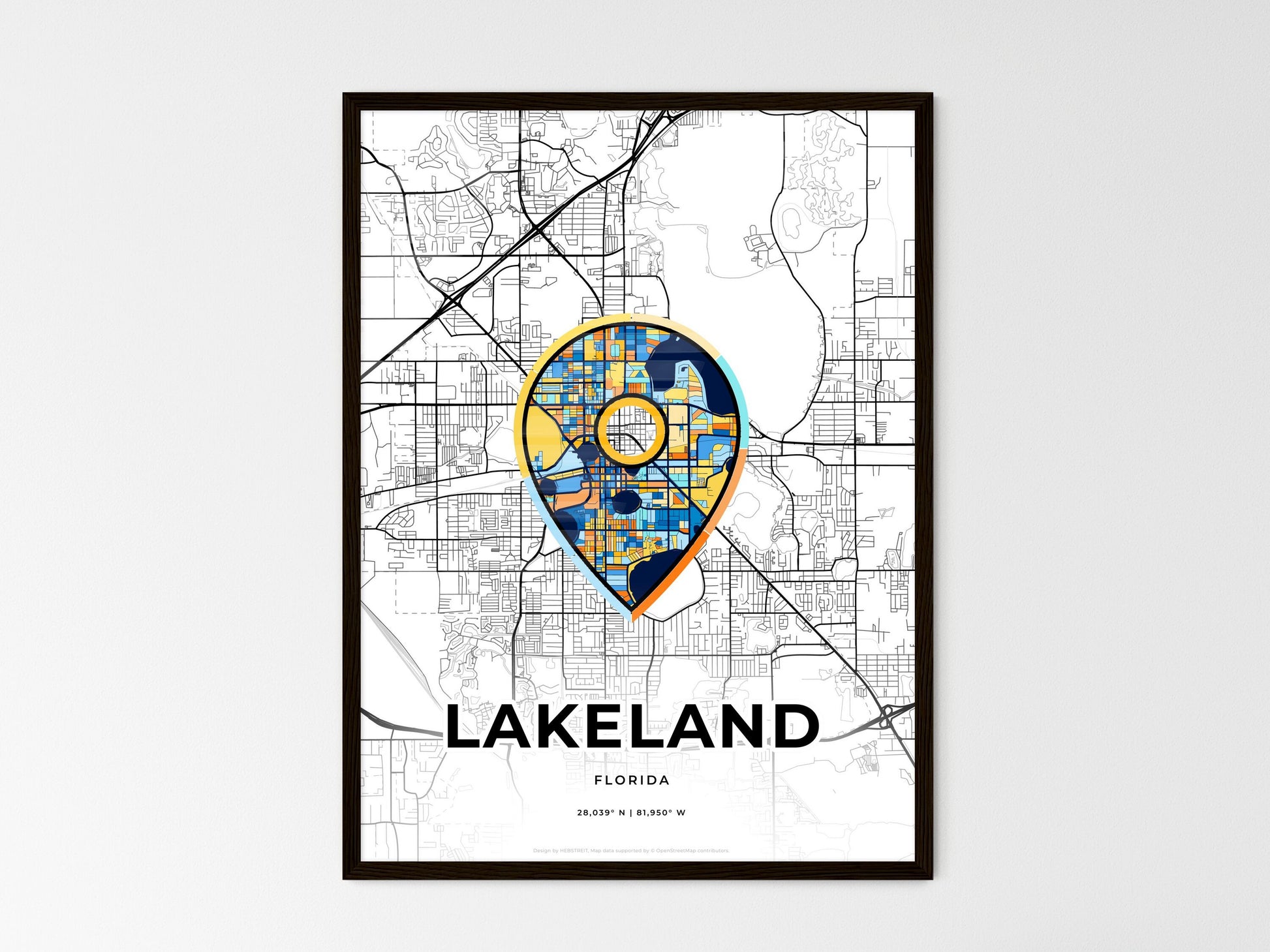 Lakeland Florida wedding art map with pointer icon