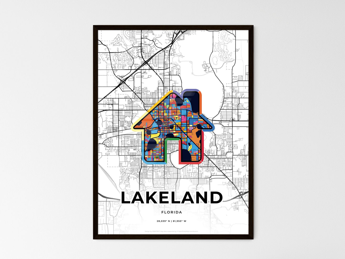 Lakeland Florida wedding art map with home icon