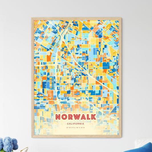 Colorful Norwalk California Fine Art Map Blue Orange