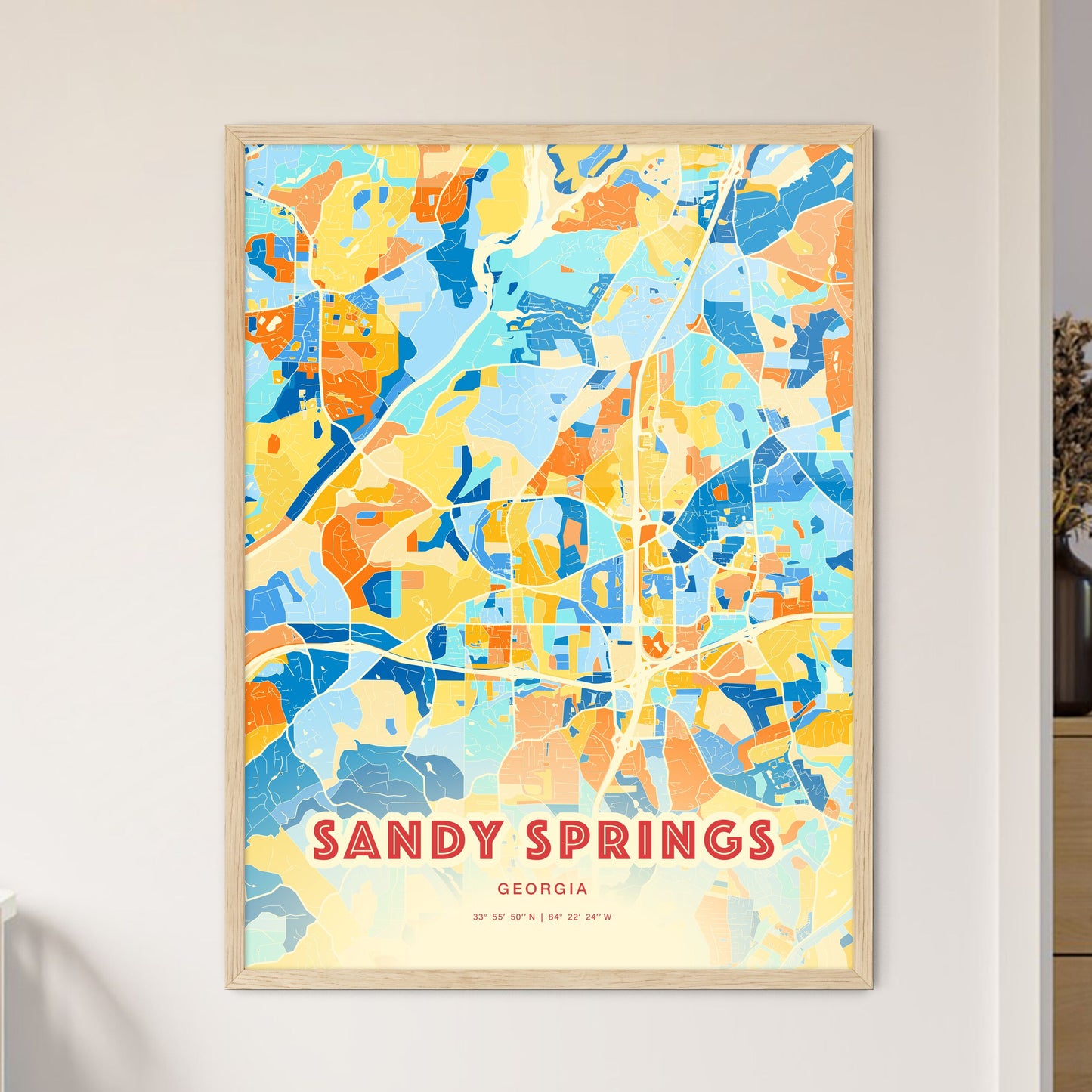 Colorful Sandy Springs Georgia Fine Art Map Blue Orange