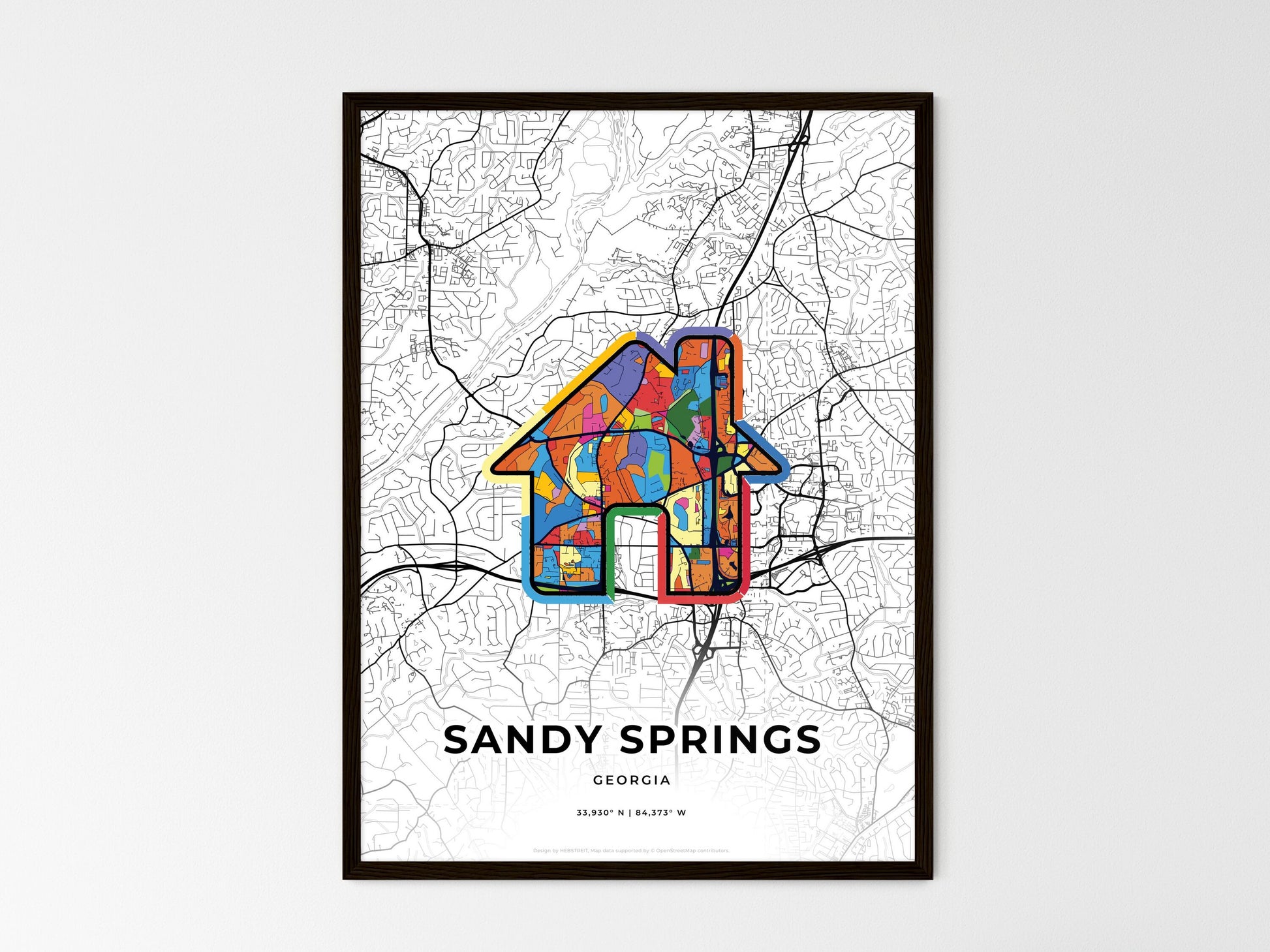 Sandy Springs Georgia wedding art map with home icon