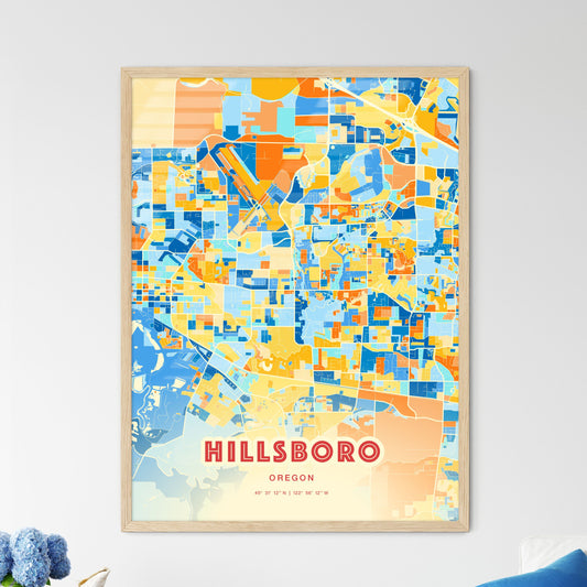 Colorful Hillsboro Oregon Fine Art Map Blue Orange
