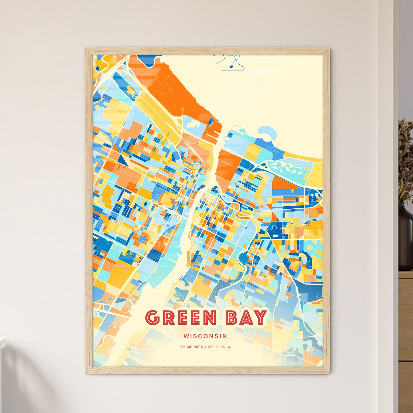 Colorful Green Bay Wisconsin Fine Art Map Blue Orange