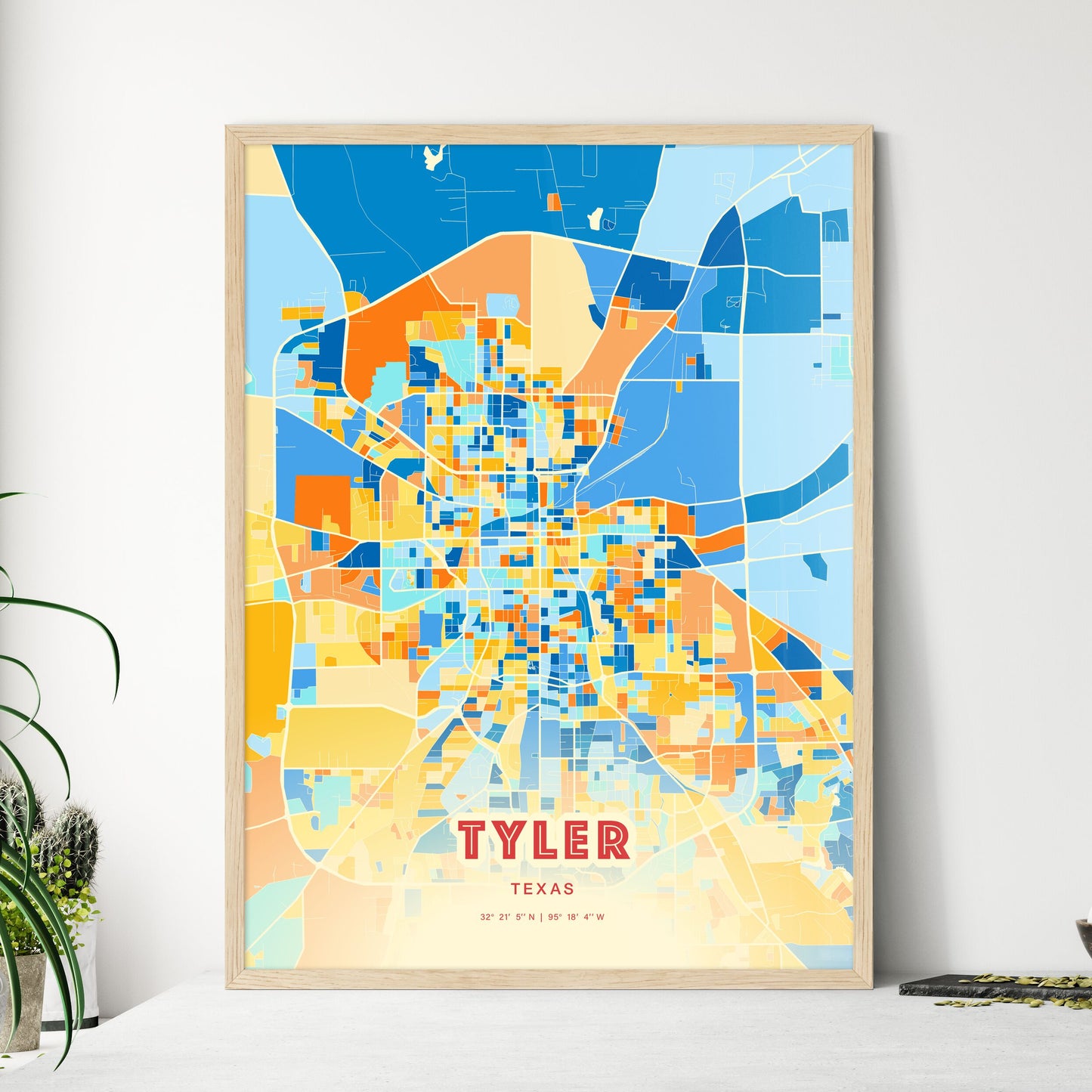 Colorful Tyler Texas Fine Art Map Blue Orange