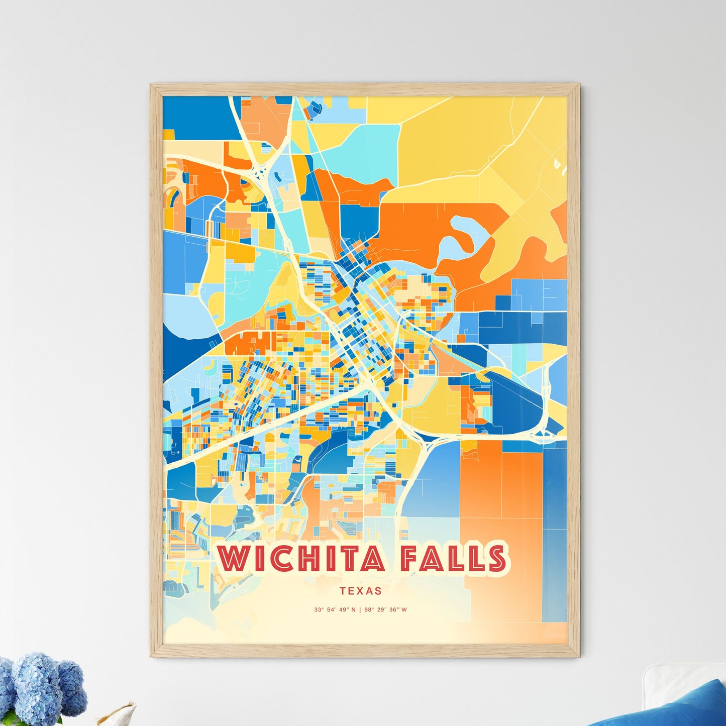 Colorful Wichita Falls Texas Fine Art Map Blue Orange