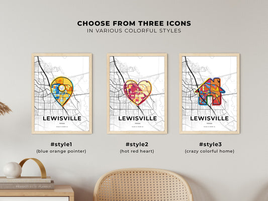 Lewisville Texas maps with colorful icons