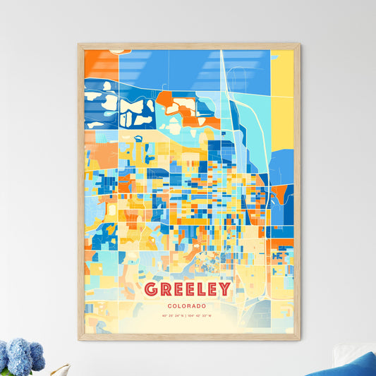 Colorful Greeley Colorado Fine Art Map Blue Orange
