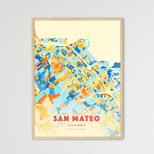 Colorful San Mateo California Fine Art Map Blue Orange