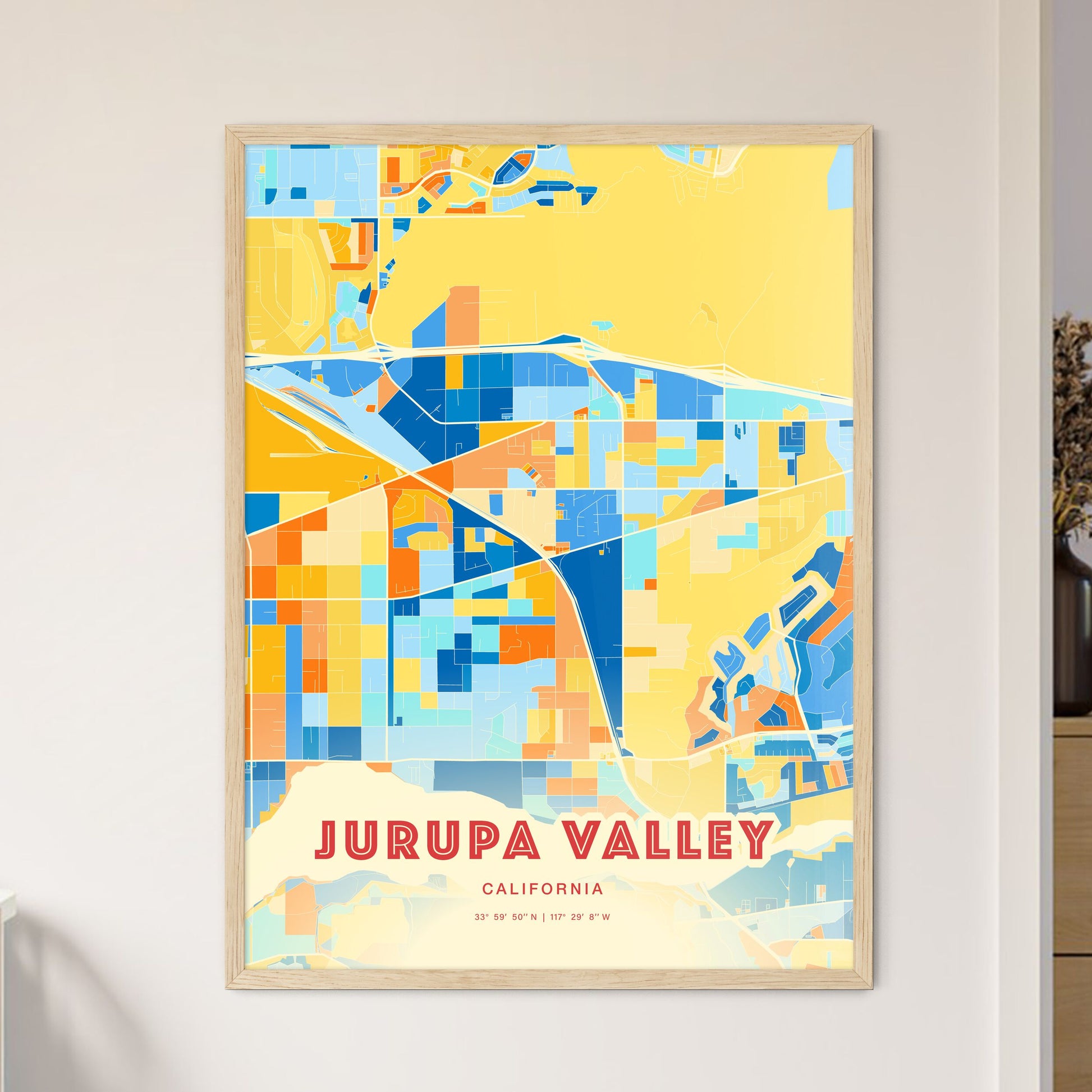 Colorful Jurupa Valley California Fine Art Map Blue Orange