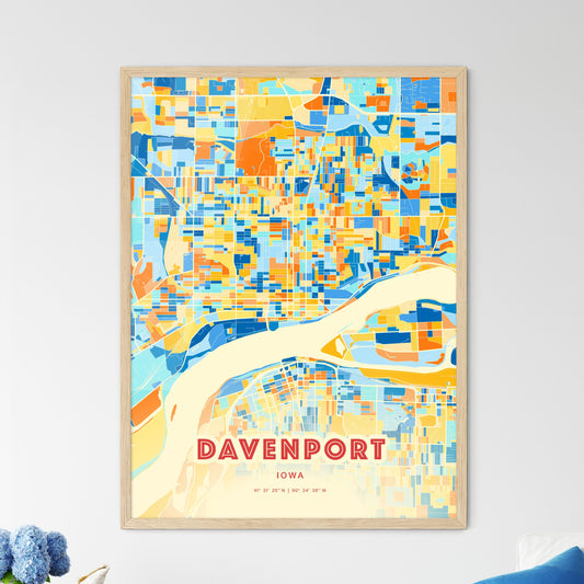 Colorful Davenport Iowa Fine Art Map Blue Orange