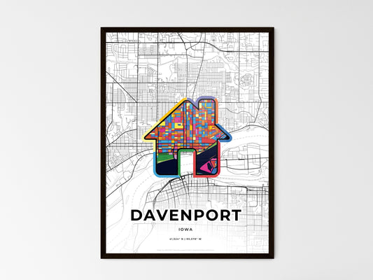 Davenport Iowa wedding art map with home icon