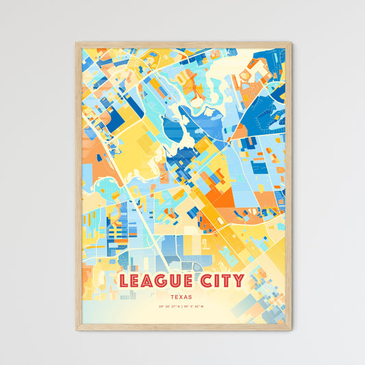 Colorful League City Texas Fine Art Map Blue Orange