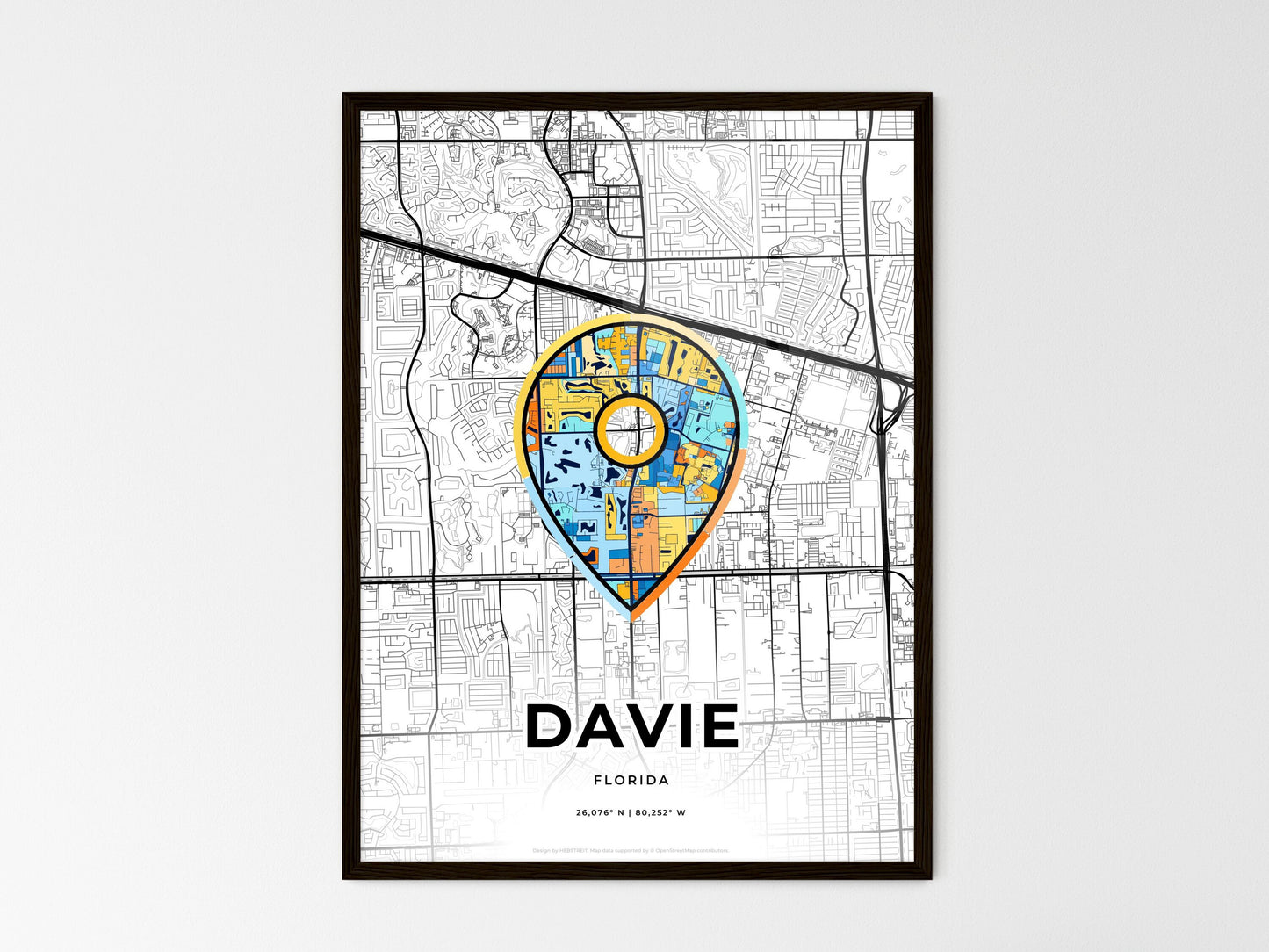 Davie Florida wedding art map with pointer icon