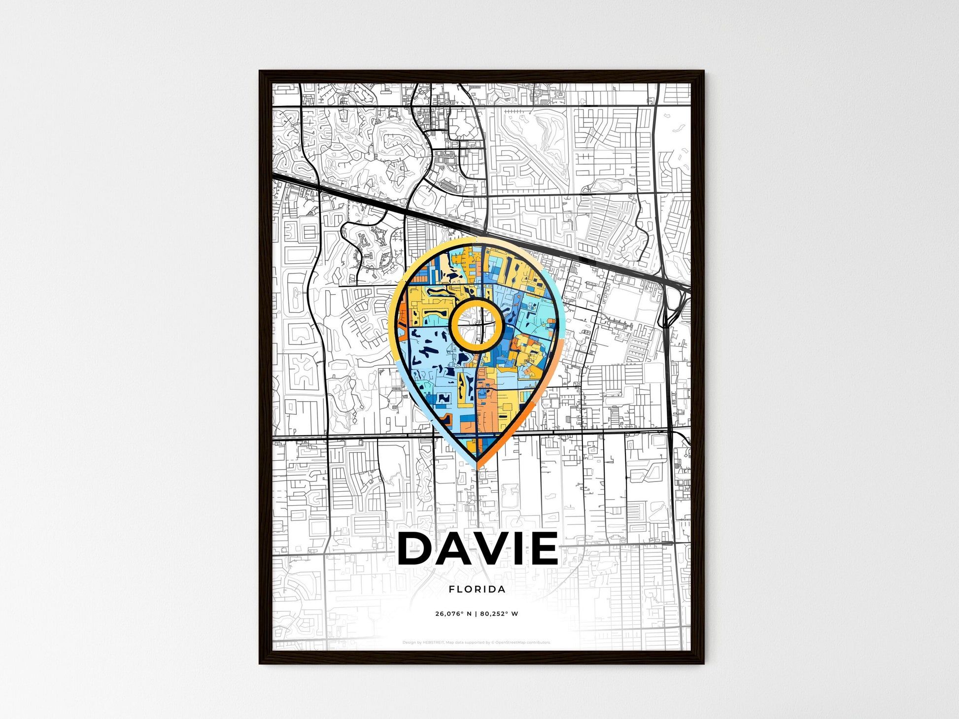 Davie Florida wedding art map with pointer icon