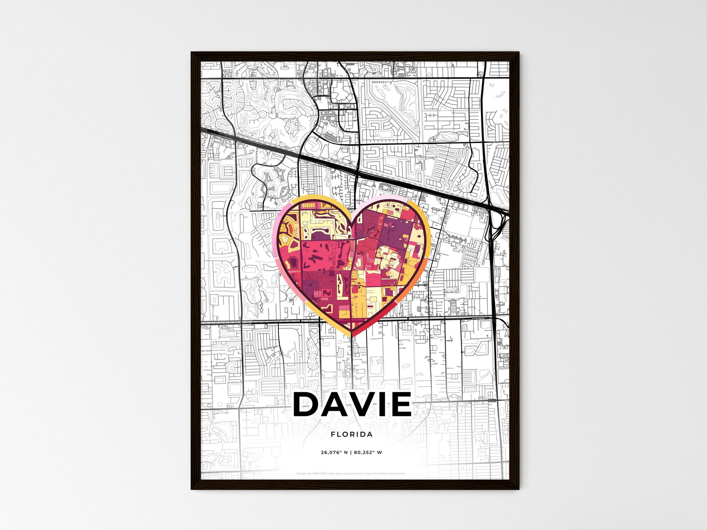 Davie Florida wedding art map with heart icon