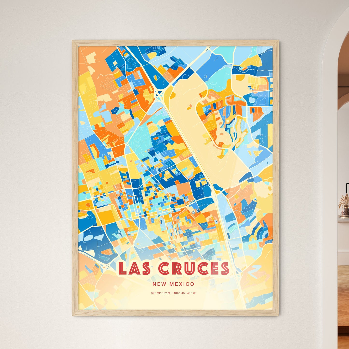 Colorful LAS CRUCES NEW MEXICO Fine Art Map Blue Orange