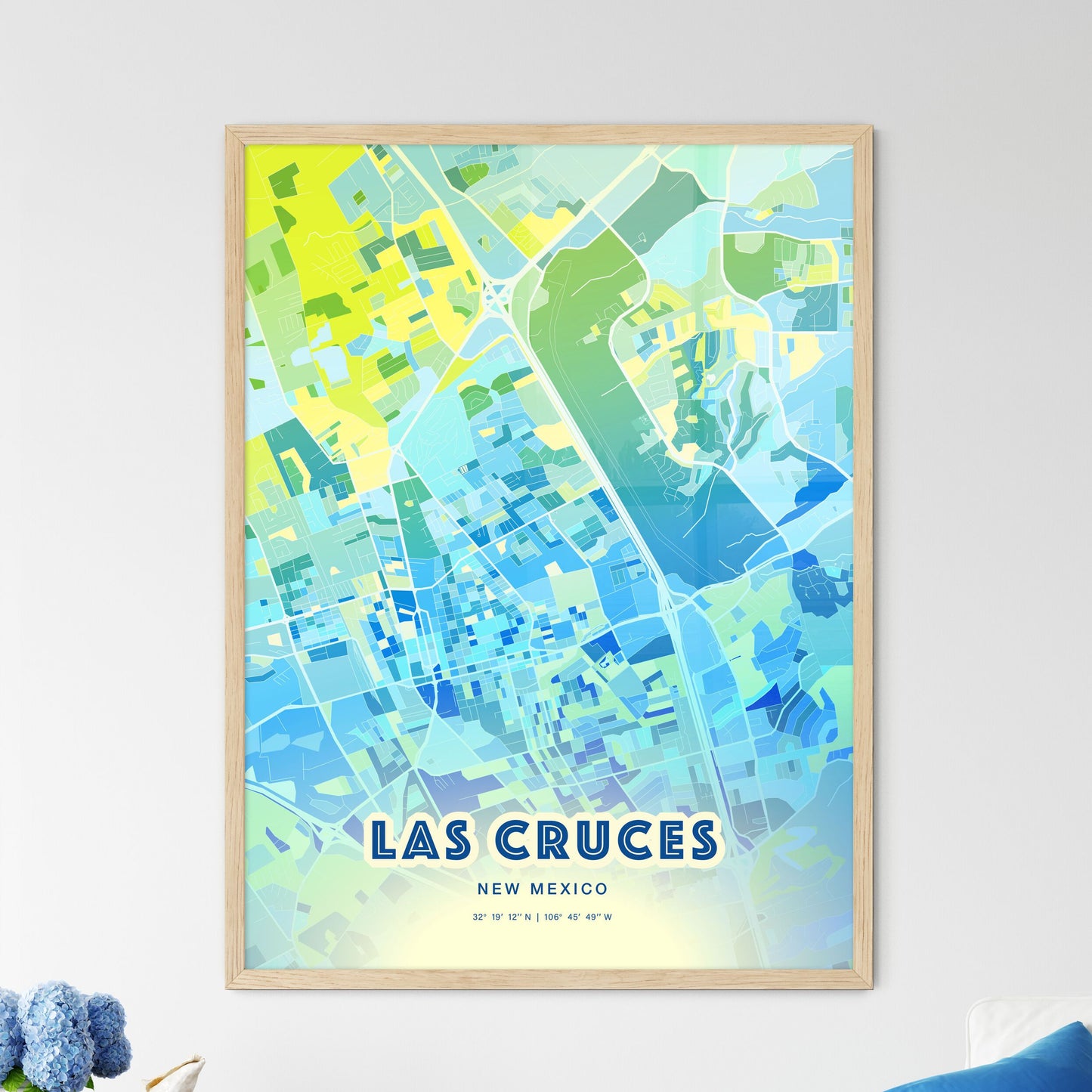 Colorful LAS CRUCES NEW MEXICO Fine Art Map Cool Blue