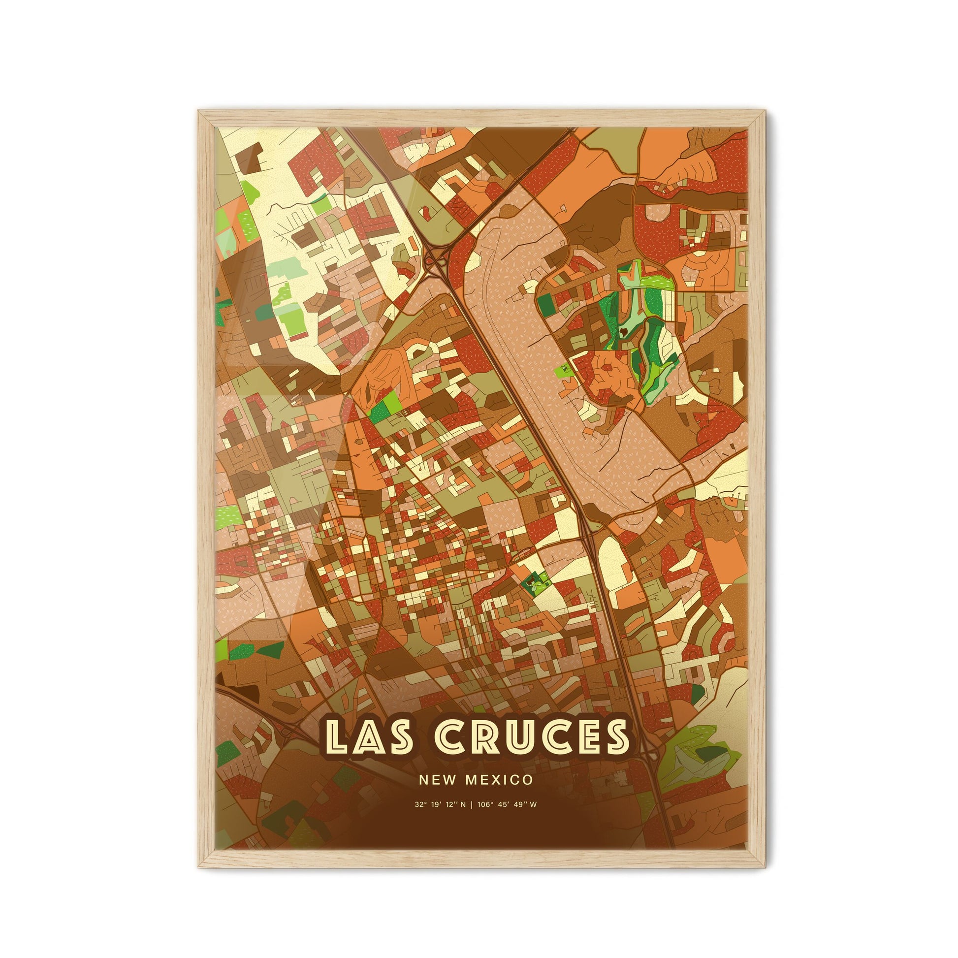 Colorful LAS CRUCES NEW MEXICO Fine Art Map Farmhouse