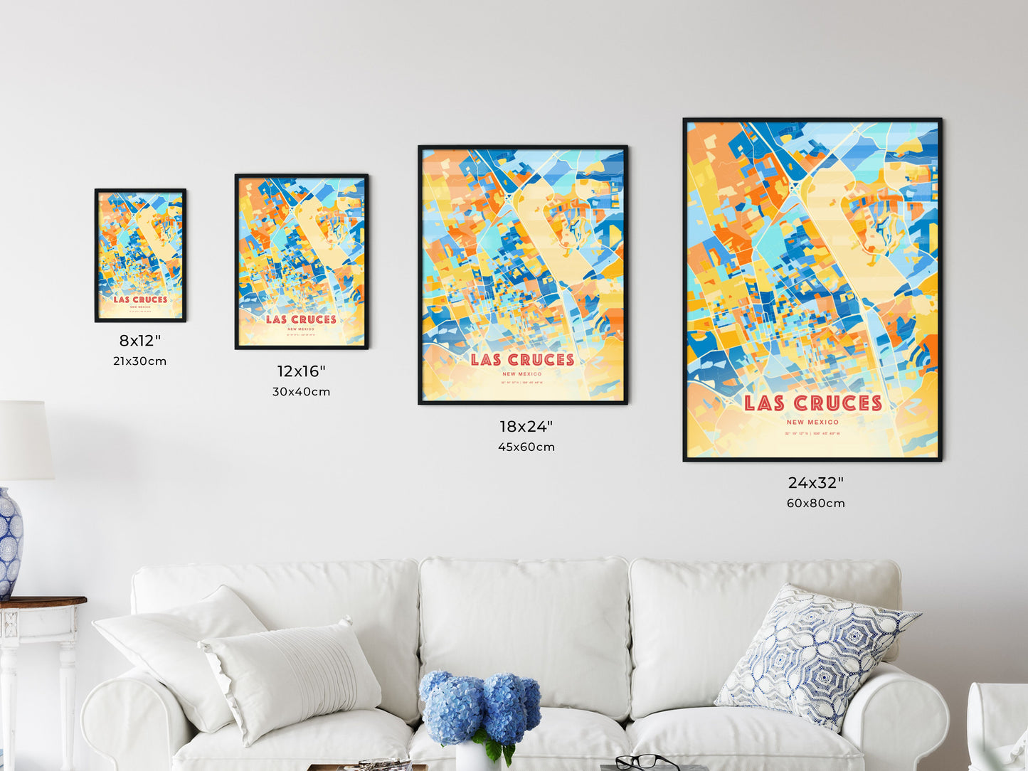 Colorful LAS CRUCES NEW MEXICO Fine Art Map Blue Orange