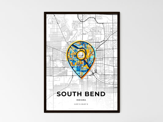 South Bend Indiana wedding art map with pointer icon