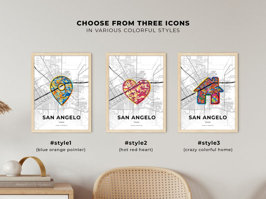 San Angelo Texas maps with colorful icons