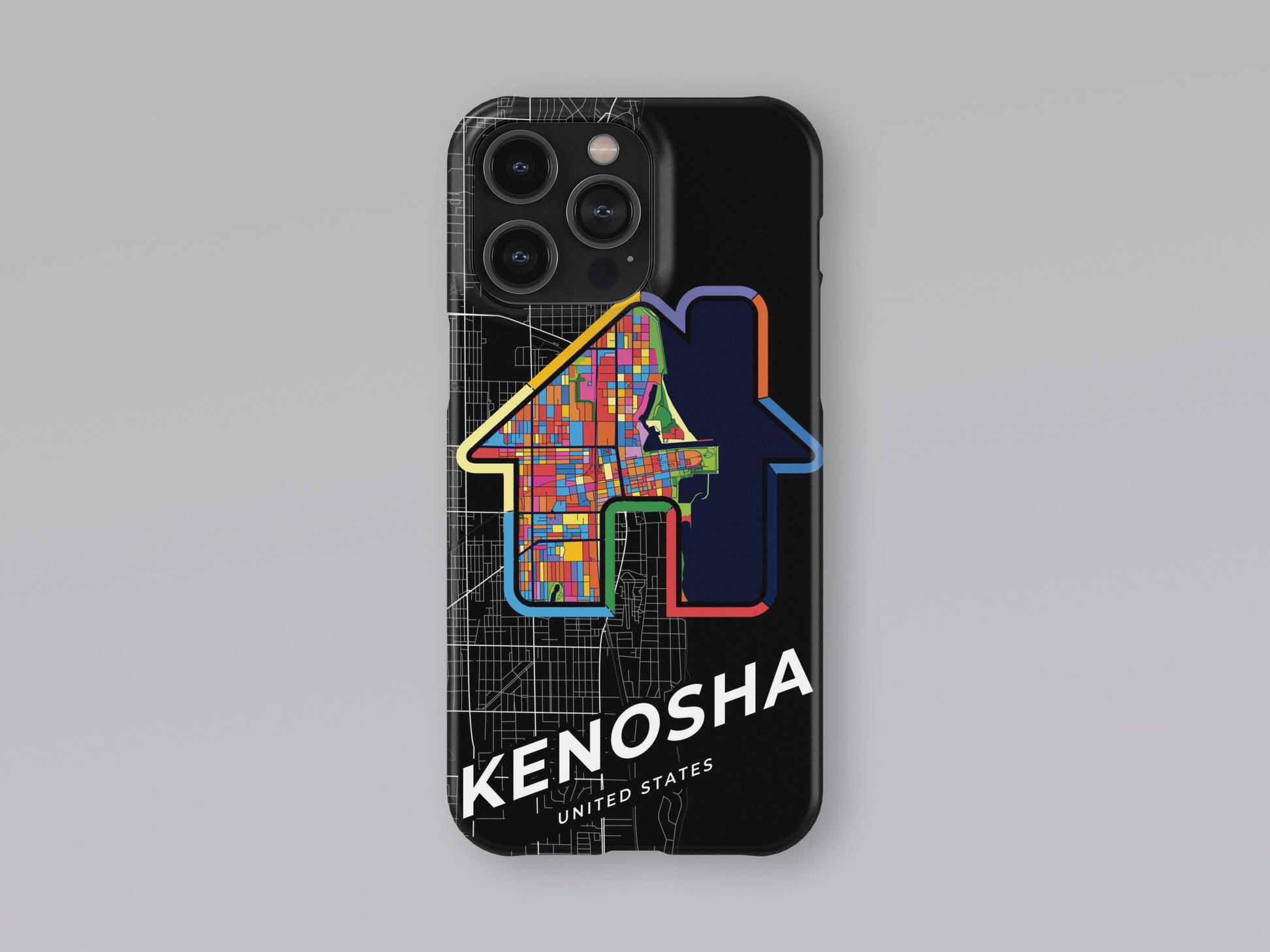 Kenosha Wisconsin slim phone case with colorful icon. Birthday, wedding or housewarming gift. Couple match cases. 3