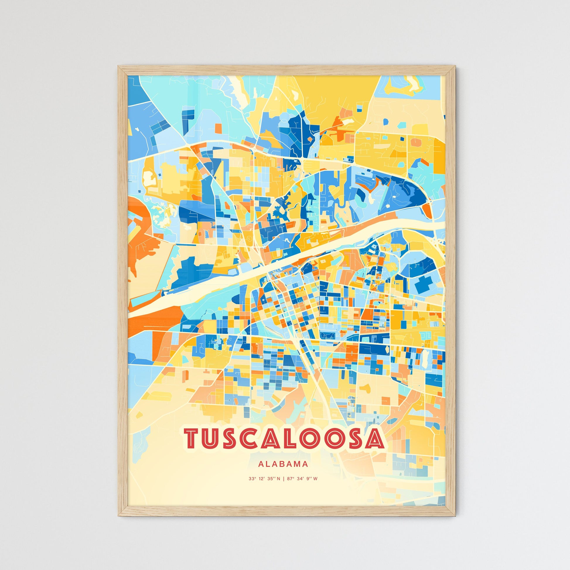Colorful Tuscaloosa Alabama Fine Art Map Blue Orange
