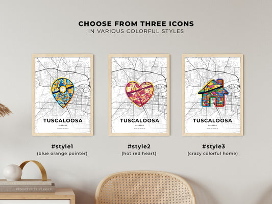 Tuscaloosa Alabama maps with colorful icons