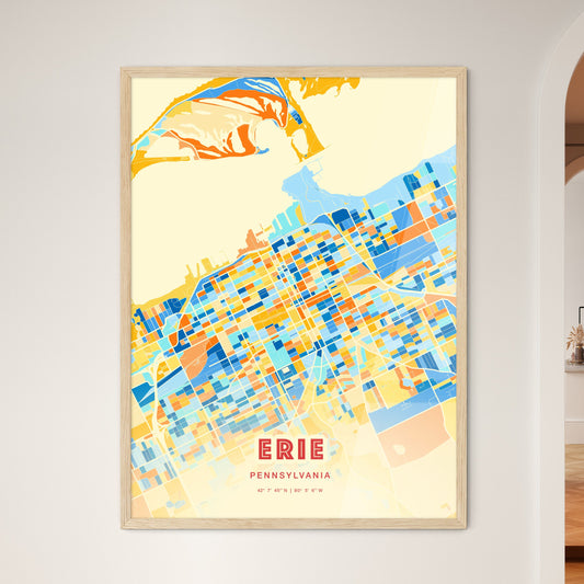 Colorful Erie Pennsylvania Fine Art Map Blue Orange