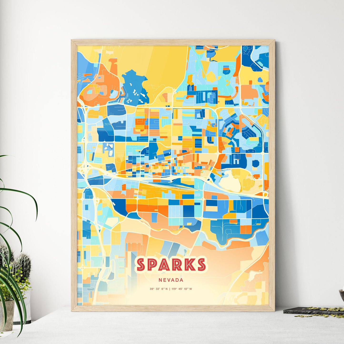 Colorful Sparks Nevada Fine Art Map Blue Orange