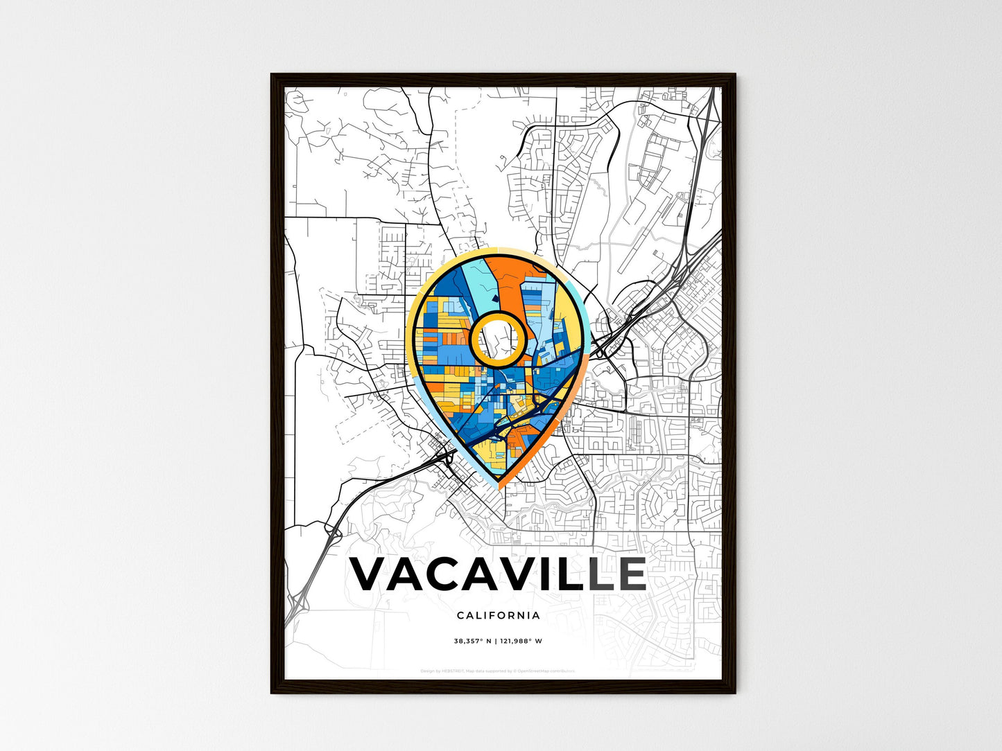 Vacaville California wedding art map with pointer icon