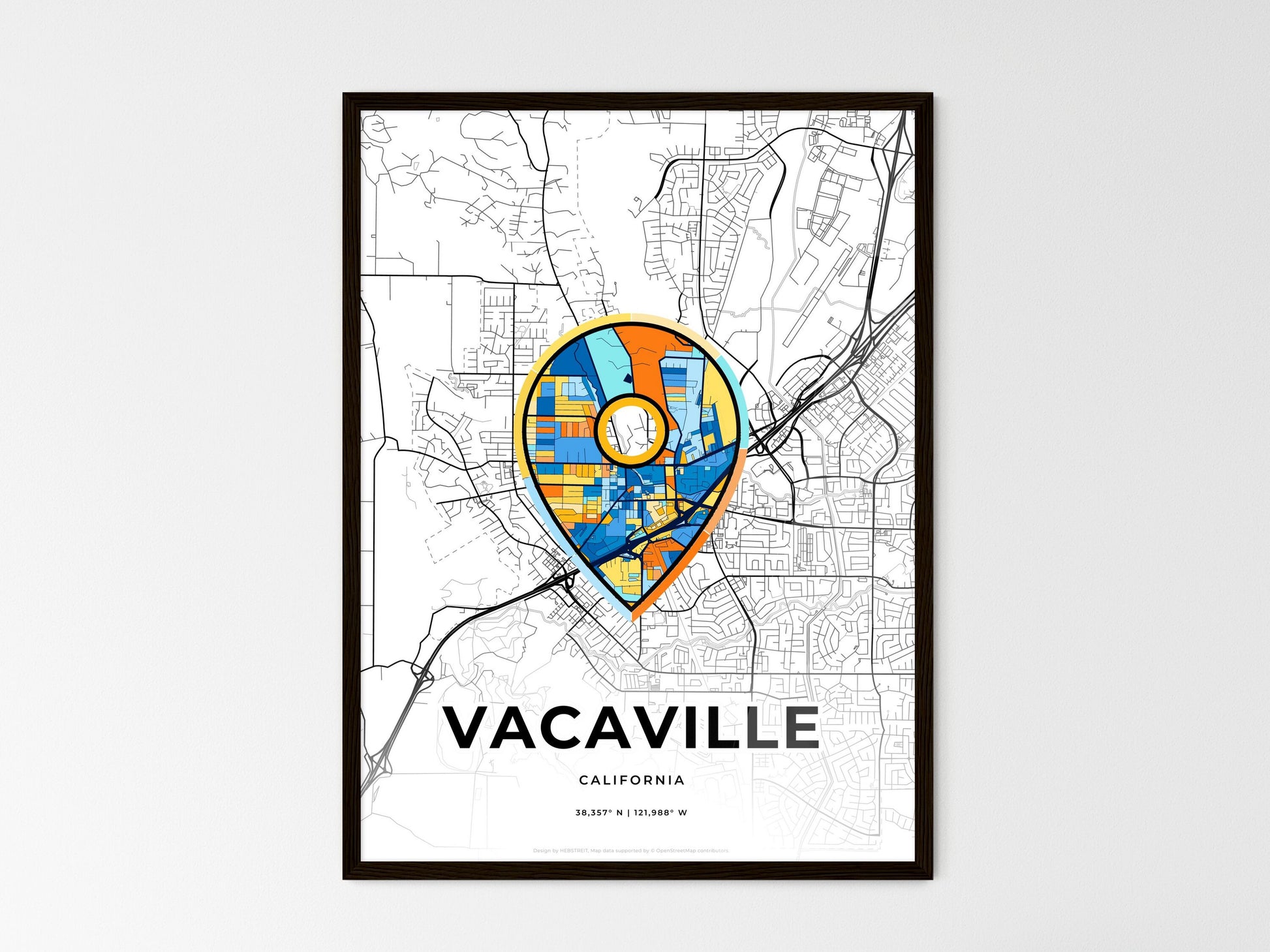 Vacaville California wedding art map with pointer icon