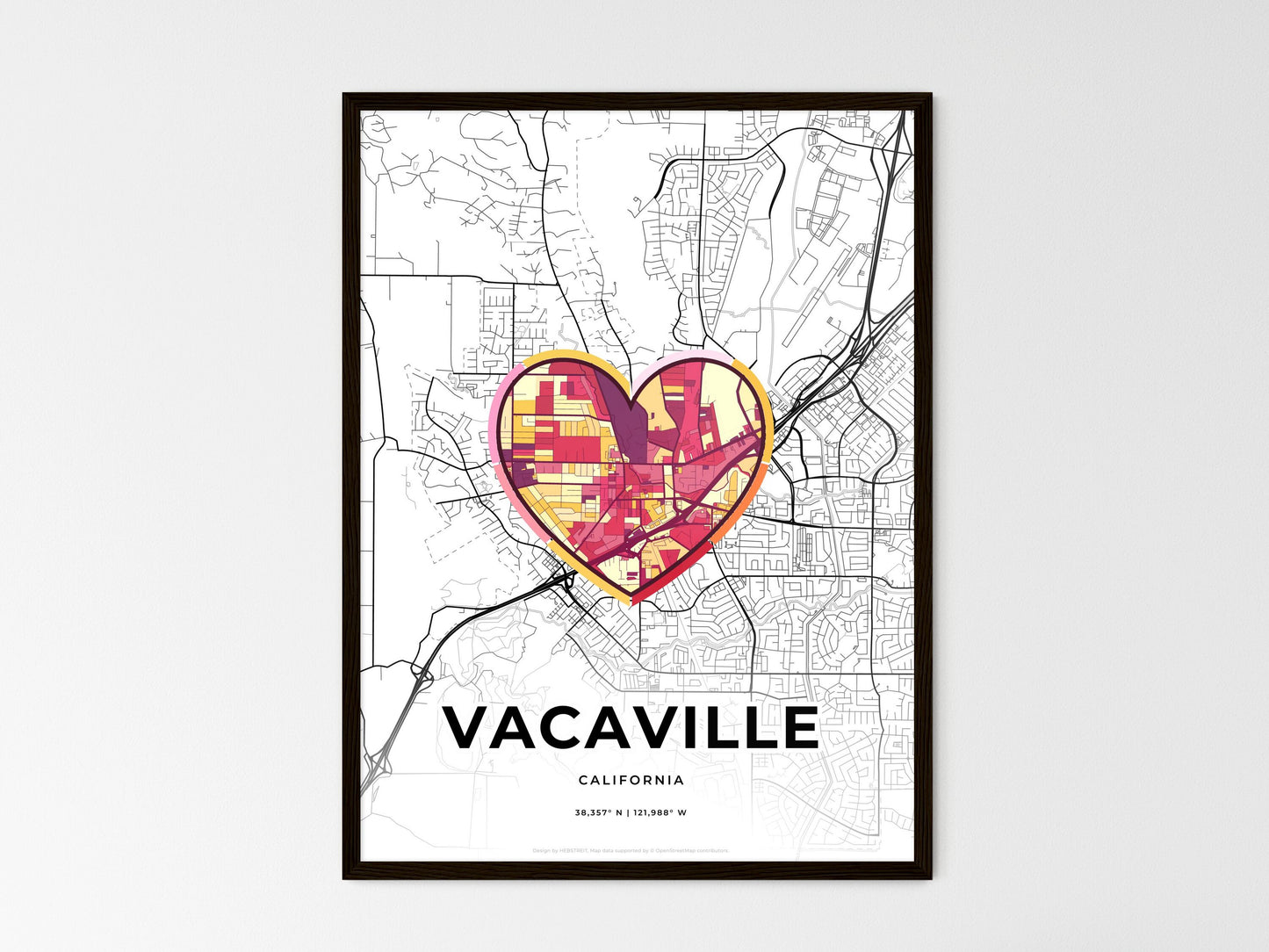 Vacaville California wedding art map with heart icon